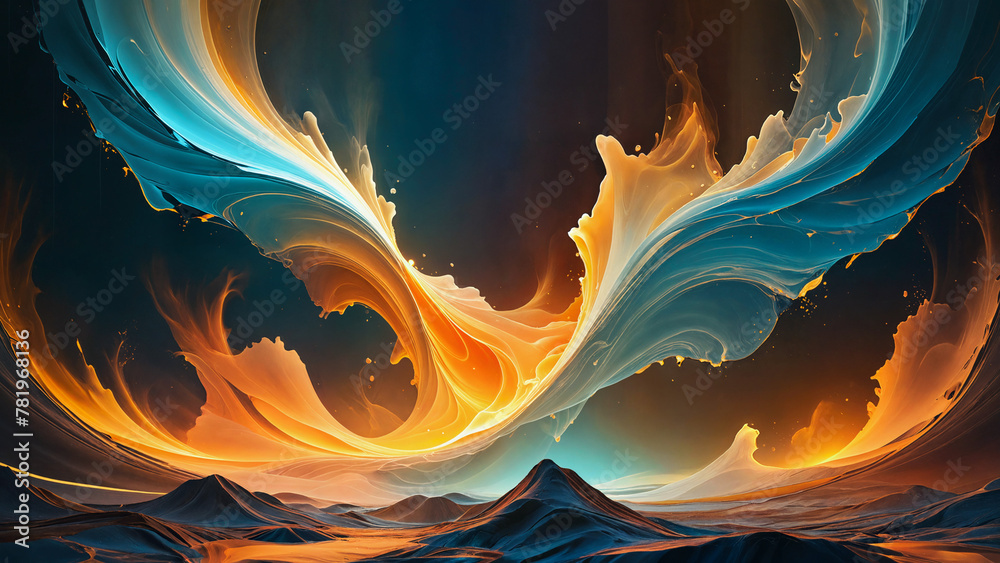 Surreal landscape of ethereal fire and ice - obrazy, fototapety, plakaty 