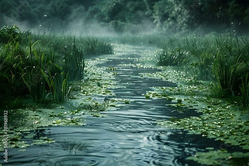 Serene Waterway Amidst Verdant Flora. Concept Nature Photography  Tranquil Landscapes  Water Reflections  Greenery Ecosystem