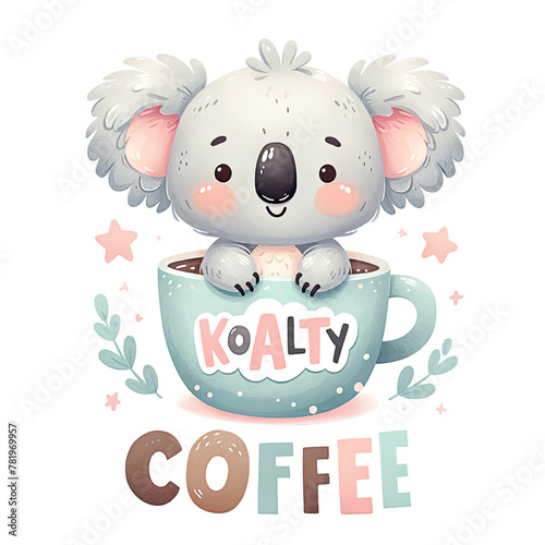 AI generated illustration of a cute koala in a coffee cup photo