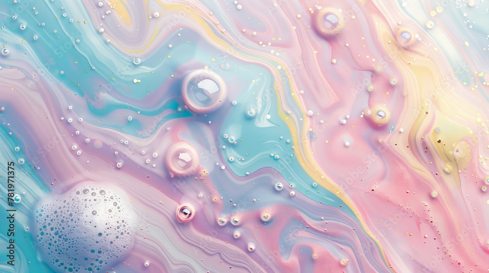 A pastel marble on a foam bubble texture background.