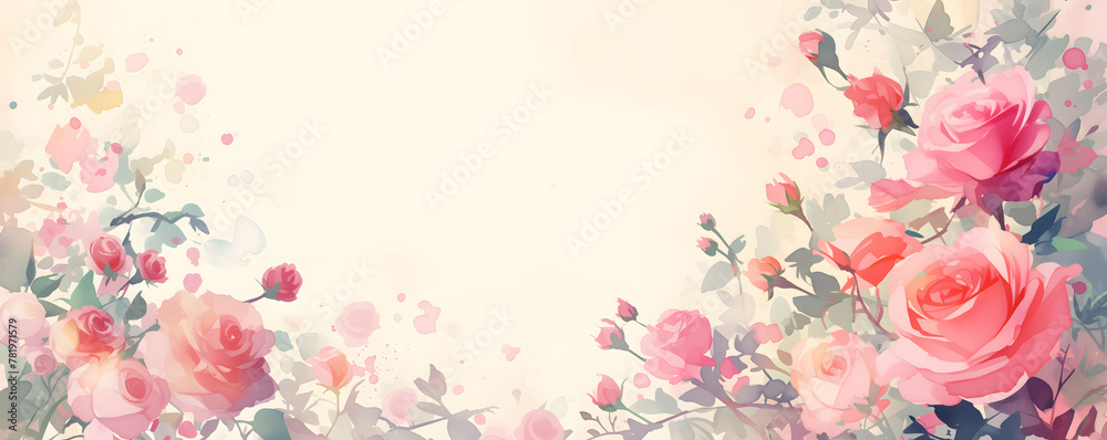 Beautiful roses flowers watercolor style illustration over white backdrop for a Mother's Day