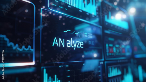 Logo, inscription "AN alyze" on a data analytics dashboard