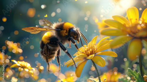 Springtime Bumble bees and flowers, stock photo style photo