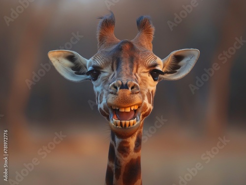 portrait of a smiling African giraffe with all his teeth © mirifadapt