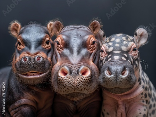 A group photo of different animals in Africa, various animals gathered together, animals smiling with all their teeth