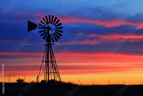 A majestic windmill against the backdrop of a vibrant sunset - Generative AI