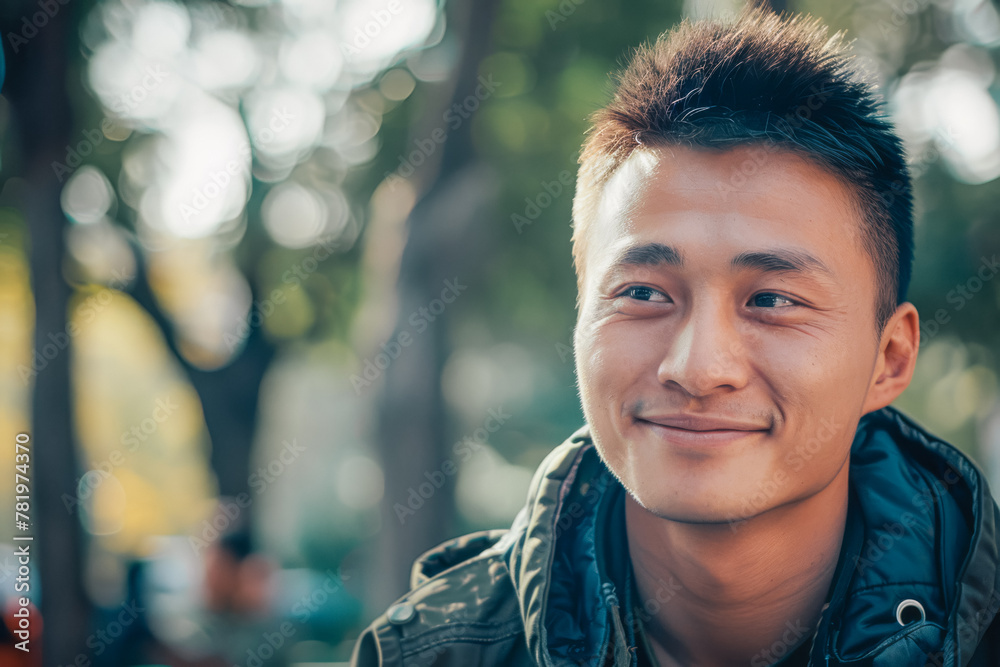 Portrait of a handsome Asian smiling man in the park Portrait of a handsome Asian smiling man in the park