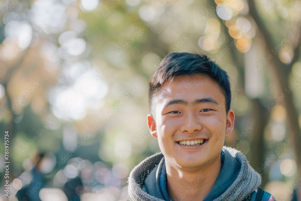 Portrait of a handsome Asian smiling man in the park Portrait of a handsome Asian smiling man in the park