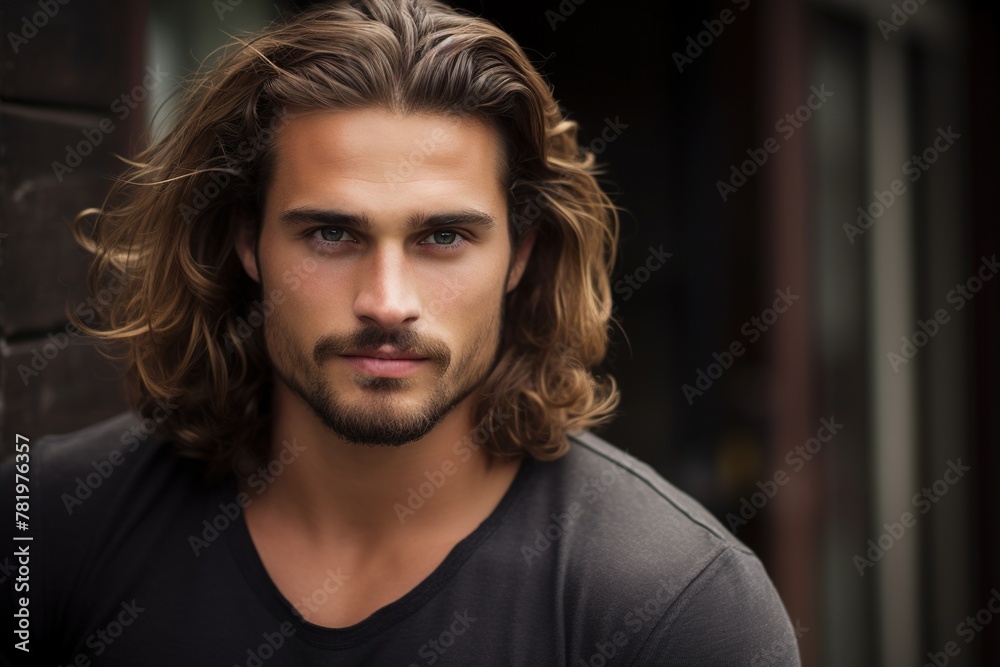 A man with long hair and a beard is smiling for the camera A man with long hair and a beard is smiling for the camera