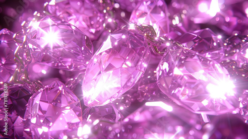 A close up of a bunch of pink diamonds. The diamonds are shining brightly and appear to be very valuable