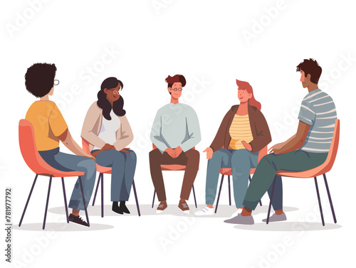 Vector Illustration: A Safe Haven for Collective Growth and Healing: Support Group Therapy in Animated Style