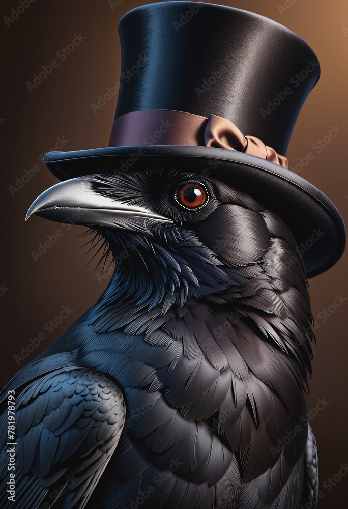 Fototapeta premium crow wear top hat