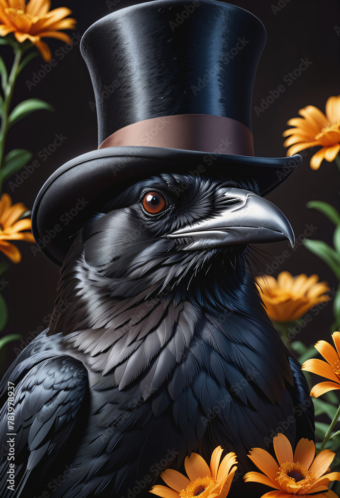 Fototapeta premium crow wear top hat