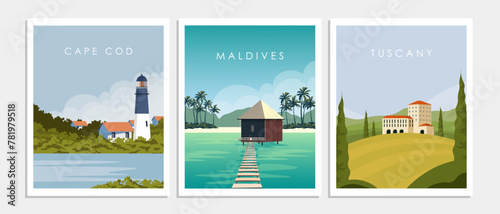 Collection of travel posters for the wall, postcards, banners