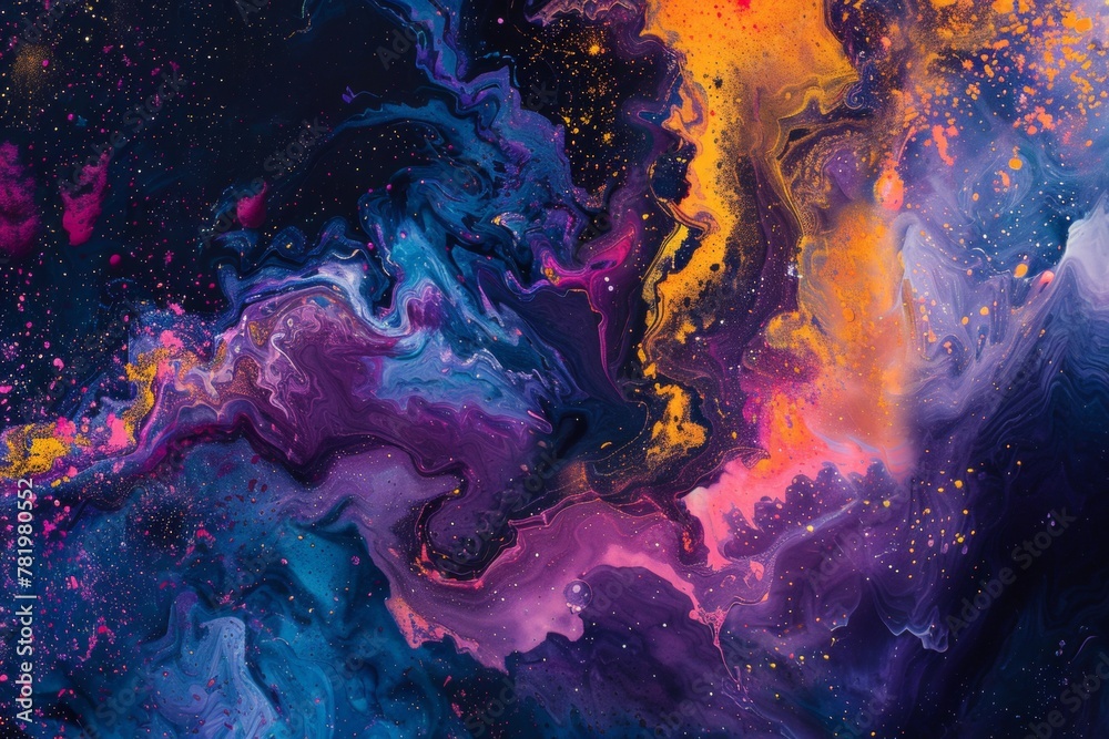 A galaxy transformed into a vibrant abstract pattern for fashion textile design