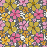 Floral tropical seamless pattern on a gray background for print on textiles, wrapping paper. 