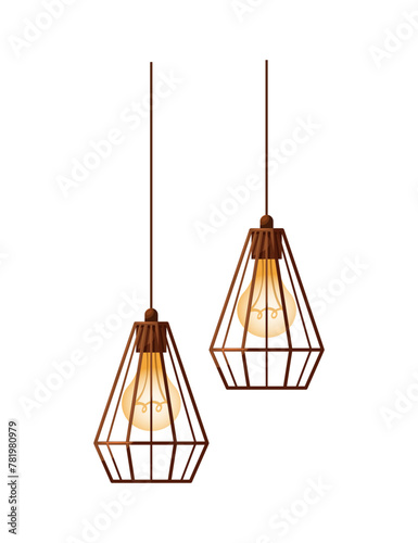 Geometric ceiling pendant light. Interior design, home decor, cozy home concept. Isolated vector illustration.