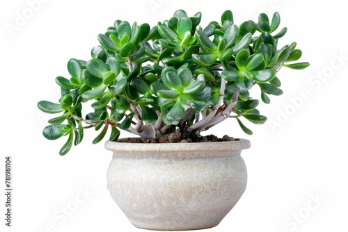 Jade plant (Crassula ovata) in Flowerpot Closeup, Crassula Macro House Plant in Flowerpot on Blurred Background
