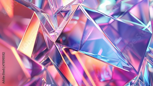 An abstract geometric crystal background with an iridescent texture. The image is rendered in 3D.