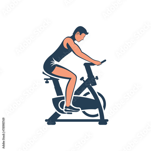 Male on an exercise bike. A beautiful athletic man is doing fitness. To pedal. Healthy lifestyle. Fitness and aerobics. Sports training. Active lifestyle. Vector illustration flat design.