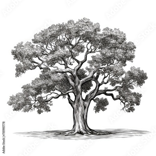 Old Oak Tree Sketch, Hand Drawn Sketched Tree, Engraving Huge Lime Tree, Ink Pencil AI Illustration