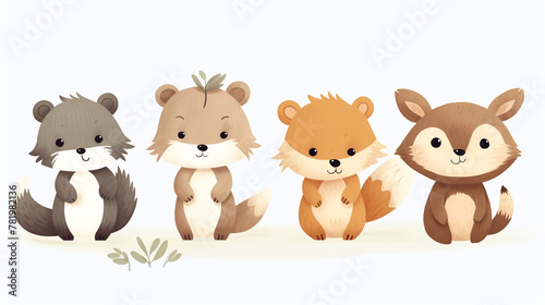 Little brown bear, little fox, little chipmunk, little bunny, children's book illustration style сreated with Generative Ai