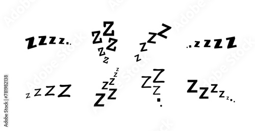 Zzz bed sleep snore icons snooze nap Z sound . Sleepy yawn or insomnia sleeper alarm clock Zzz line icons of goodnight deep sleep, bored or tired