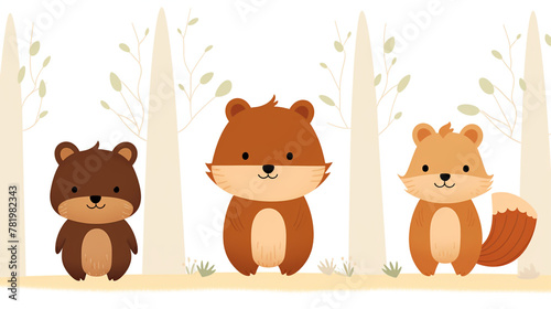 Little brown bear, little fox, little chipmunk, little bunny, children's book illustration style сreated with Generative Ai