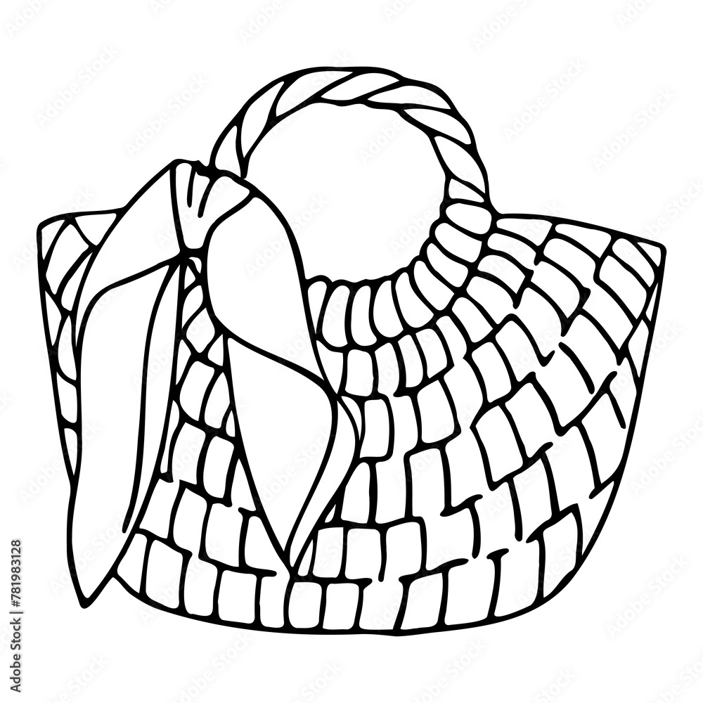 Obraz premium Doodle style woven beach bag. Vector illustration.