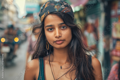 Portrait of a beautiful Indian woman in the city