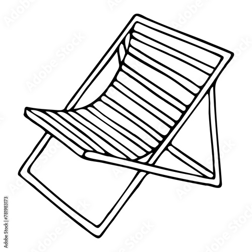Sketch style beach lounger. Black and white beach chair isolated on white background. Vector illustration of chaise lounge