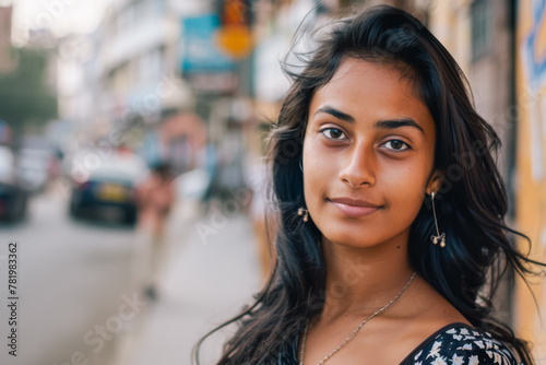 Portrait of a beautiful Indian woman in the city © SERGEY