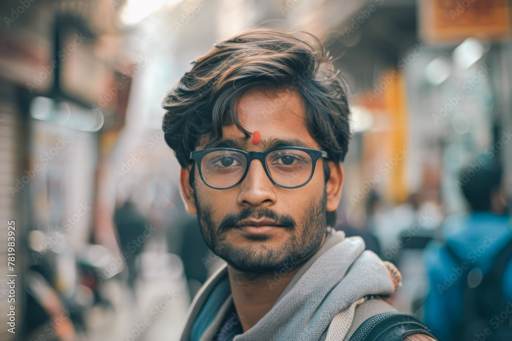 Portrait of a handsome Indian man in the city