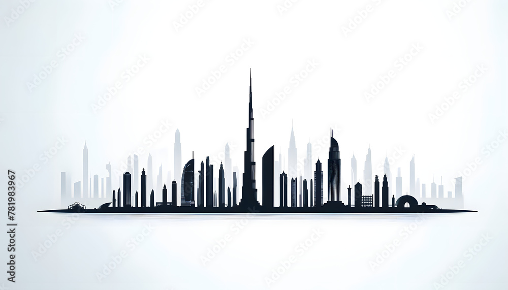 Naklejka premium Silhouette of Dubai skyline UAE. Black skyscrapers on white background.