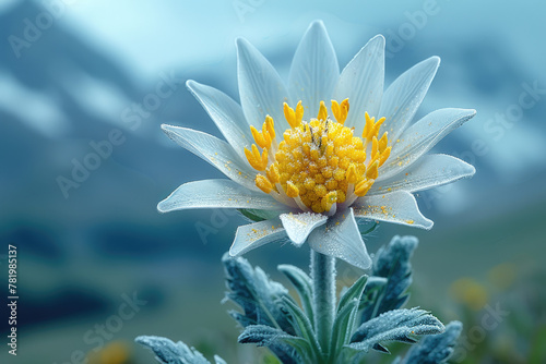 An edelweiss flower in full bloom, showing its delicate petals and fuzzy white hairs