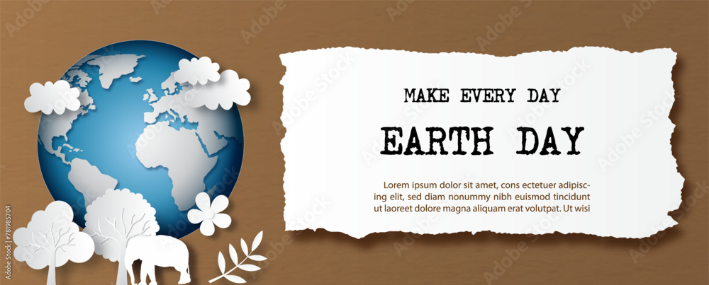 Environment of nature in paper cut style on global with the Earth day ...