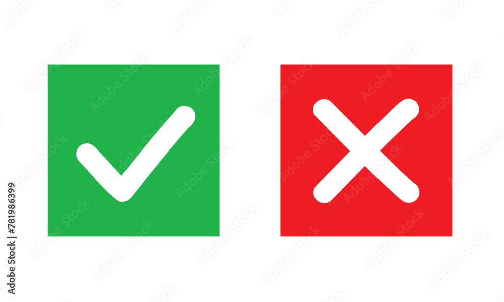 Symboles de questionnaire et de sondage : correct et incorrect, cochés validé et refusé, coche cases vrai et faux - VALIDE CARRE V2 - Illustrations vectorielles