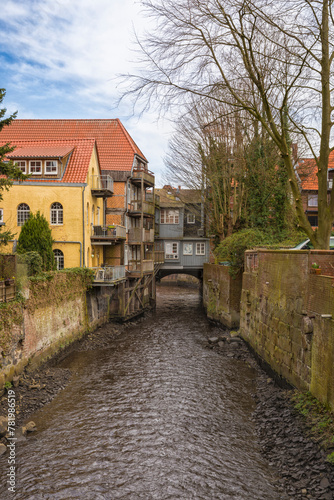 Schwinge river flowing through the old town of Stade