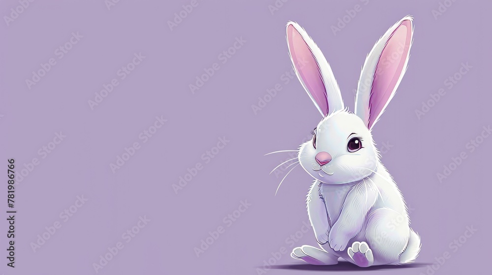 This adorable white rabbit with purple ears is isolated against a pastel purple background. It is hopping and sitting when you click on it. This adorable white rabbit with purple ears is isolated against a pastel purple background. It is hopping and sitting when you click on it.