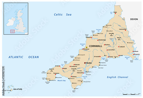 vector map of cornwall and isles of scilly united kingdom photo