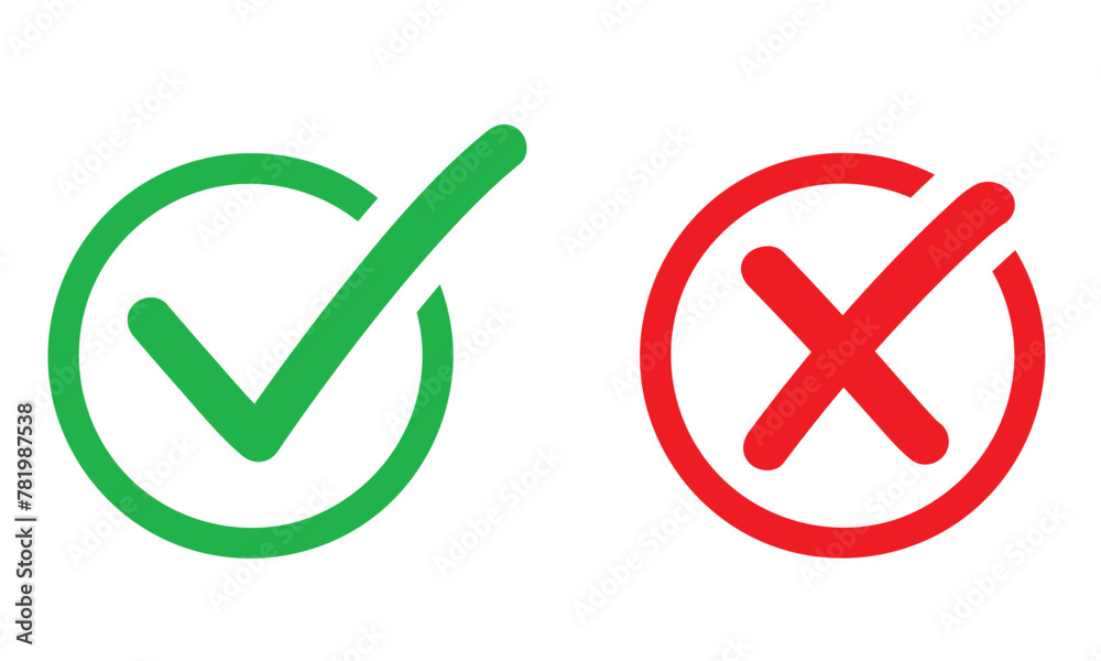 Symboles de questionnaire et de sondage : correct et incorrect, cochés validé et refusé, coche cases vrai et faux - VALIDE ROND DYNAMIQUE V1 - Illustrations vectorielles