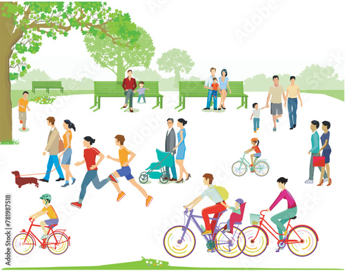 Menschengruppen im Park mit Familien, Eltern und Kinder, illustration