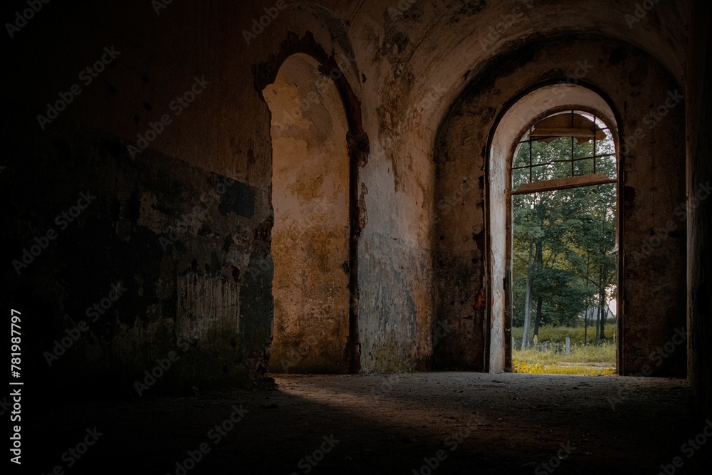 Old fortress with arch concrete walls