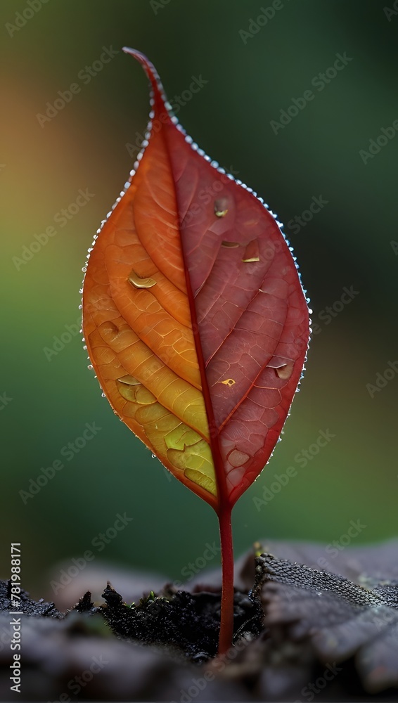 vibrant green leaf with red edges, bathed in sunlight. The intricate vein patterns are clearly visible, highlighting the leaf’s delicate structure against a softly blurred multicolored background vibrant green leaf with red edges, bathed in sunlight. The intricate vein patterns are clearly visible, highlighting the leaf’s delicate structure against a softly blurred multicolored background