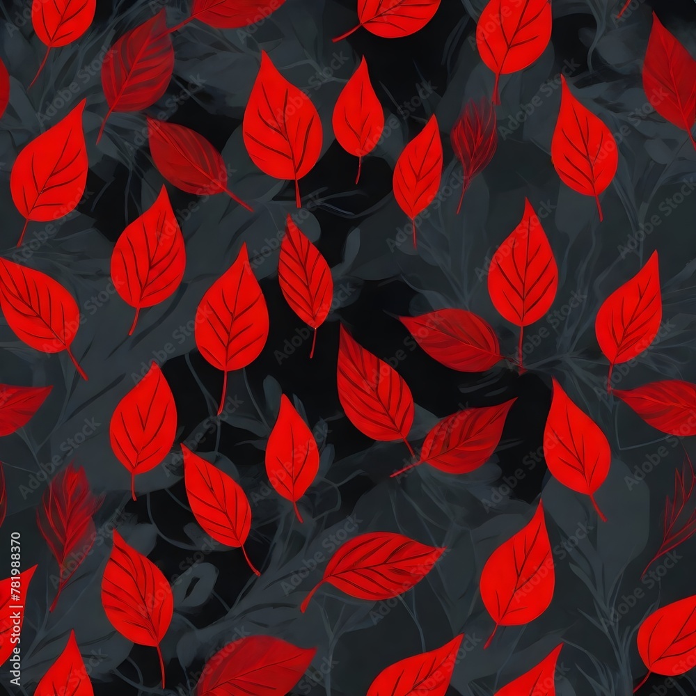 Seamless Red Leafes Gray Background Seamless Red Leafes Gray Background