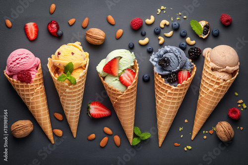 energy of summer, displaying  classic ice cream cones against a captivating backdrop.