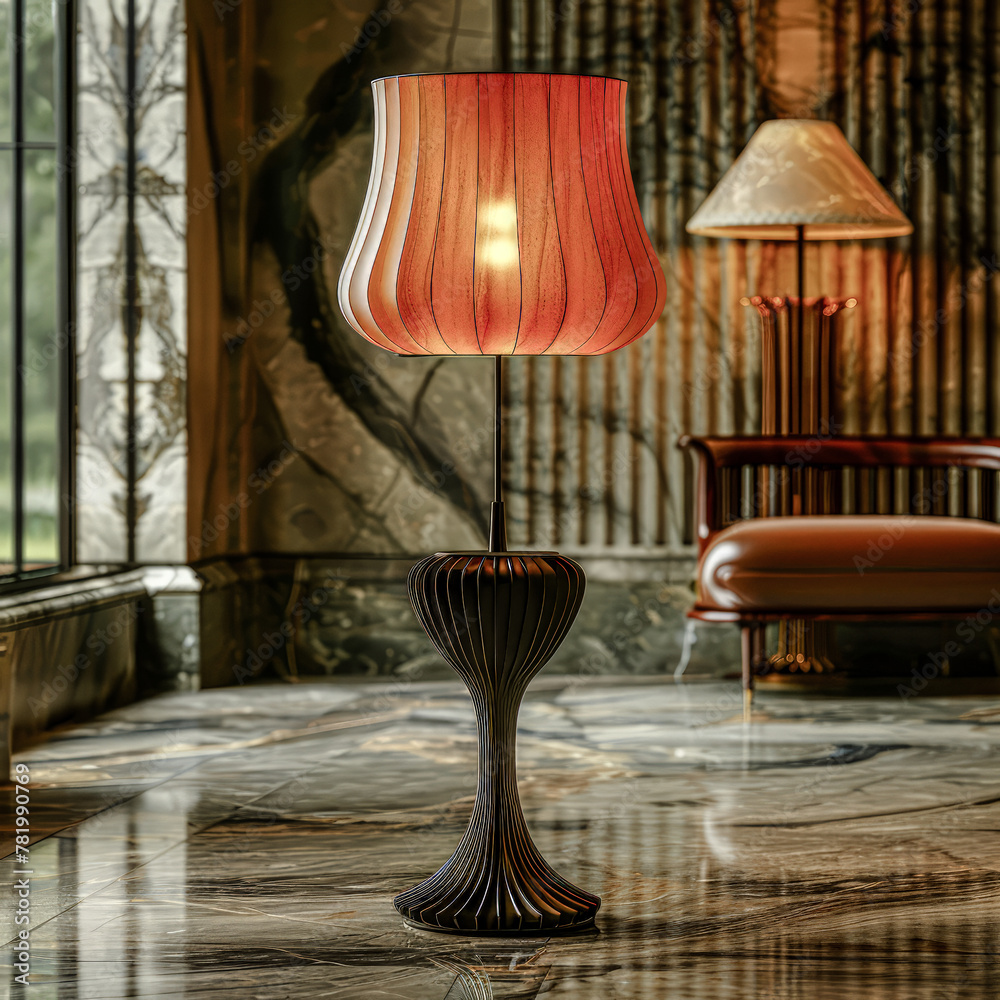 Fototapeta premium Ribbed Floor Lamp modern Floor Lamp Concept Wallpaper Background Brainstorming Cover