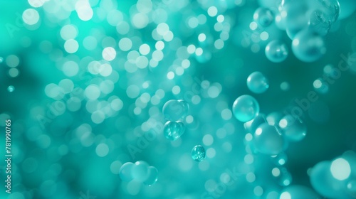 ethereal underwater scene with teal bubbles and soft glowing bokeh lights photo