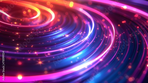 Vibrant neon lights, circle design elements, mesmerizing abstract with circles