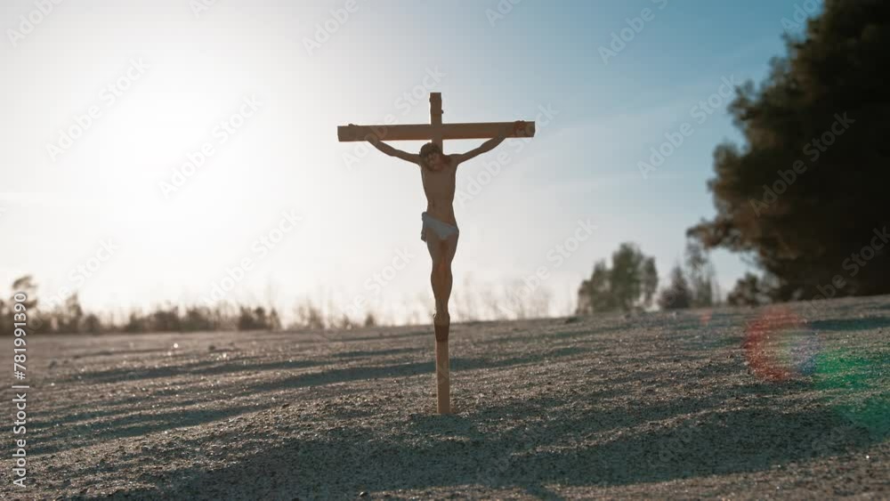 Chist Crucifix In The Sand With Sunlight Chist Crucifix In The Sand With Sunlight